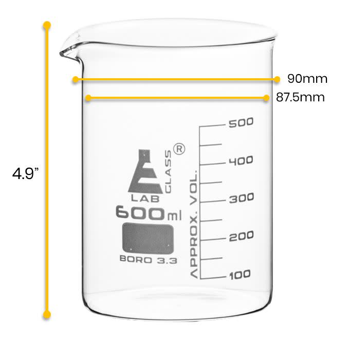 6PK Beaker, 600ml - Low Form - Graduated - Borosilicate Glass