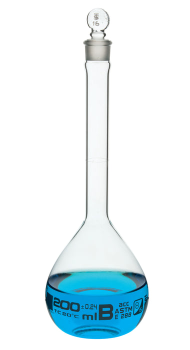 Flasks Volumetric with Glass Stopper Class - B, 200 ml, White Graduation