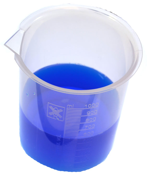 12PK Plastic Beakers, 1000ml - Polypropylene - Raised Graduations