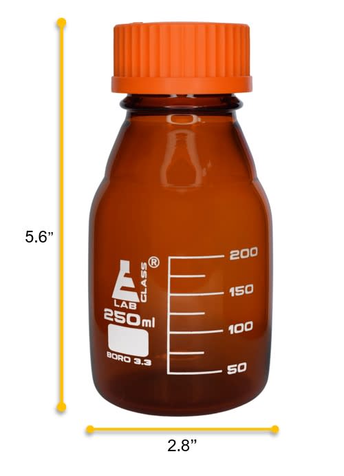 Reagent Bottle, 250ml - Amber - With Screw Cap - Borosilicate Glass