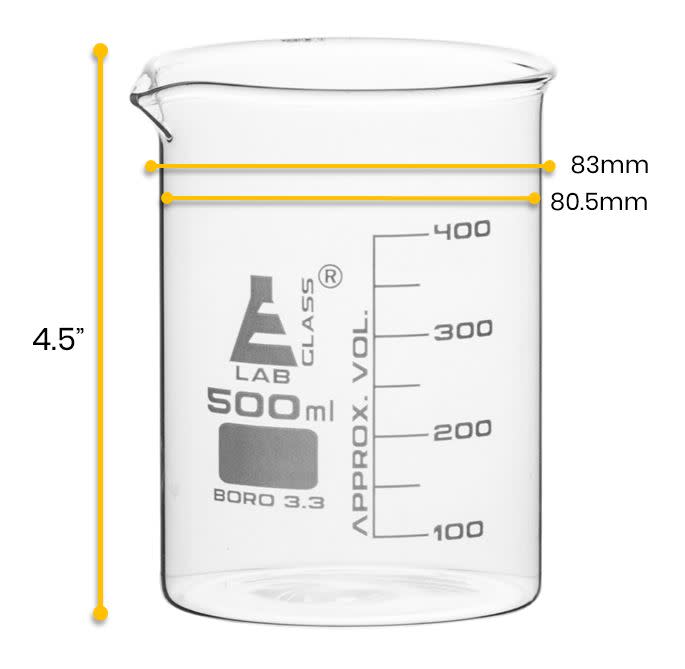 Beaker, 500ml - Low Form - Graduated - Borosilicate Glass