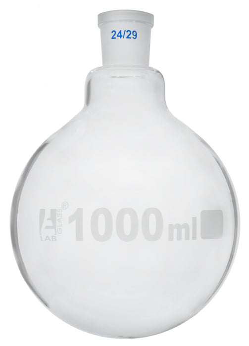 Boiling Flask with Joint, 1000ml - Socket Size 24/29 - Round Bottom, Interchangeable Joint - Borosilicate Glass - Eisco Labs