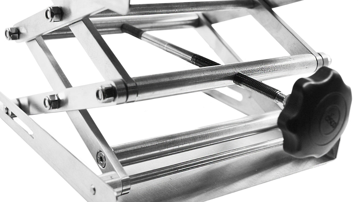 Extendable Laboratory and Fabrication Scissor Jack, 11 Inch (At Full Extension) - 9.75 Inch Platform - Stainless Steel