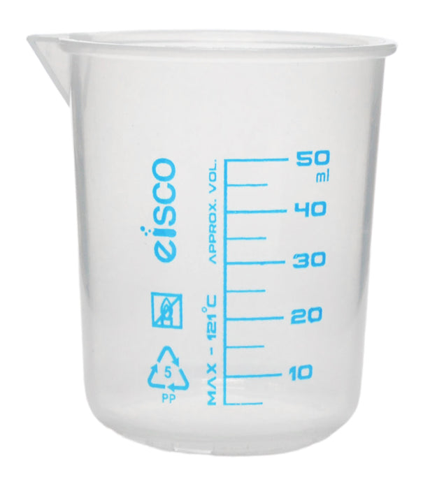 5 Piece Beaker Set, Polypropylene - 50ml, 100ml, 250ml, 600ml & 1000ml - Screen Printed Graduations - With Spout