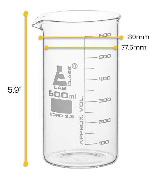 6PK Beakers, 600ml - Tall Form - Graduated - Borosilicate Glass