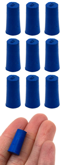 10PK Neoprene Stoppers, Solid Blue - Size: 8mm Bottom, 10.5mm Top, 20mm Length