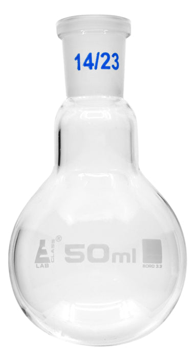 Boiling Flask with Joint, 50ml - Socket Size 14/23 - Round Bottom, Interchangeable Joint - Borosilicate Glass - Eisco Labs