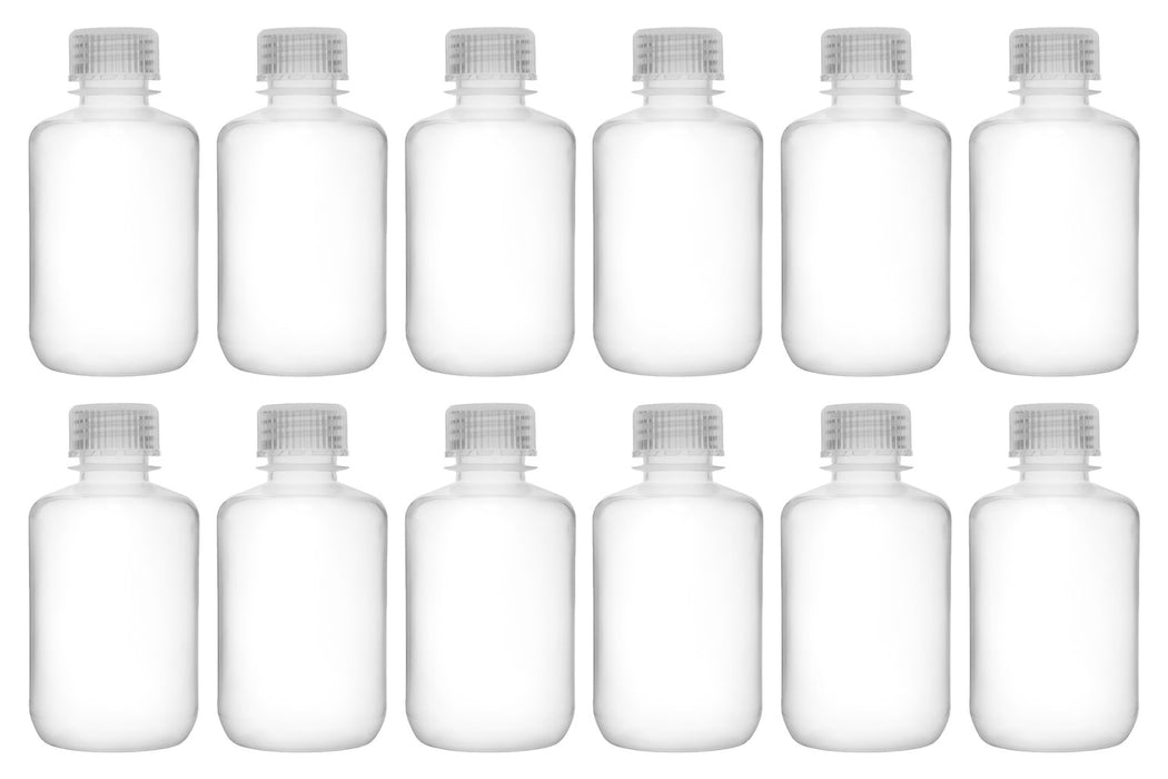 12PK Reagent Bottles, 125ml - Narrow Neck with Screw Cap - Polypropylene