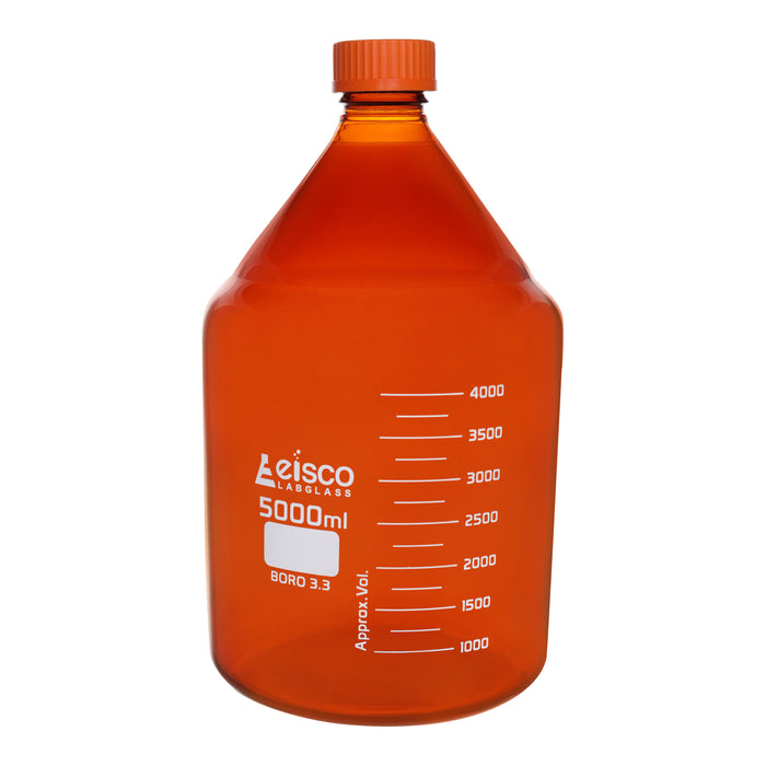 Reagent Bottle, 5000mL - Amber - With Screw Cap - Borosilicate Glass