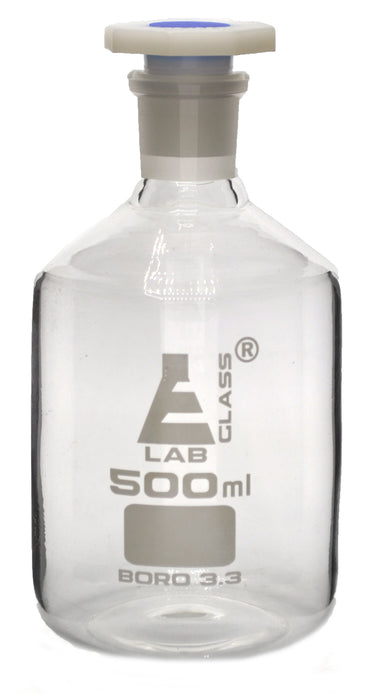 Reagent Bottle, 500mL - Clear - With Acid-Proof Polypropylene Stopper - Borosilicate Glass