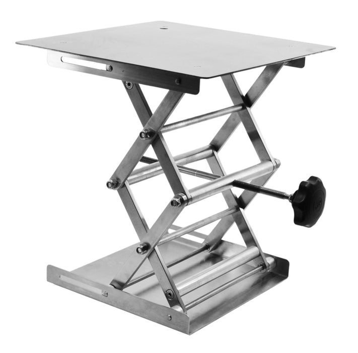 Extendable Laboratory and Fabrication Scissor Jack, 11 Inch (At Full Extension) - 9.75 Inch Platform - Stainless Steel