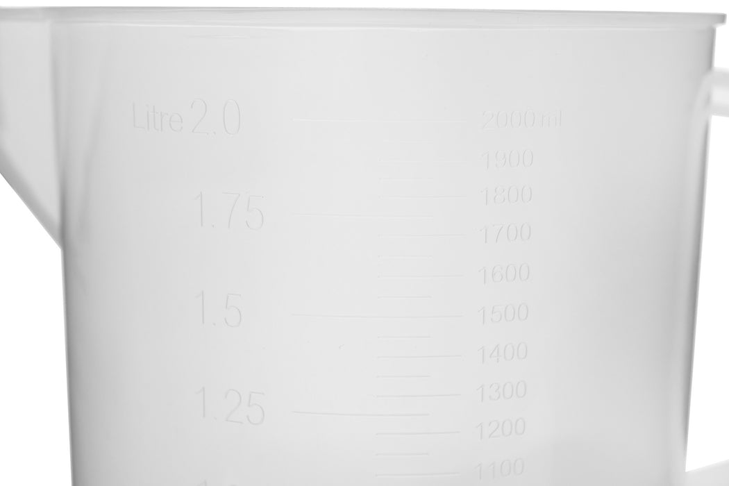 Measuring Jug, 2000ml - Short Form, Euro Design - Polypropylene Plastic - Raised Graduations