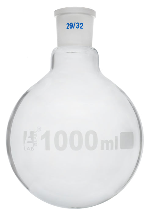 Boiling Flask with Joint, 1000ml - Socket Size 29/32 - Round Bottom, Interchangeable Joint - Borosilicate Glass - Eisco Labs