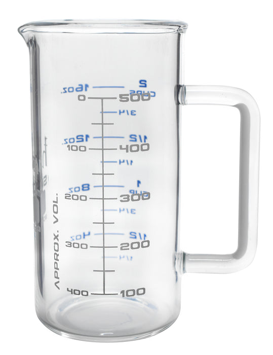 Industrial Beaker Mug, 500mL - Tall Form - Double Sided - Borosilicate Glass
