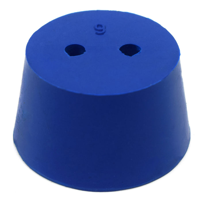10PK Neoprene Stoppers, 2 Holes - ASTM - Size: #9 - 37mm Bottom, 45mm Top, 25mm Length