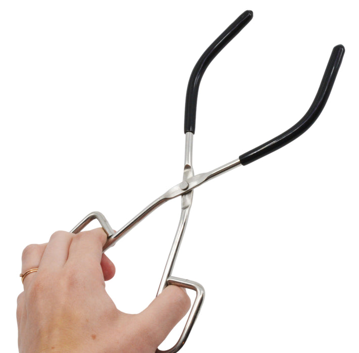 Beaker Tongs, 9.75" Long - Rubber Coated Jaws - Nickel Plated Steel