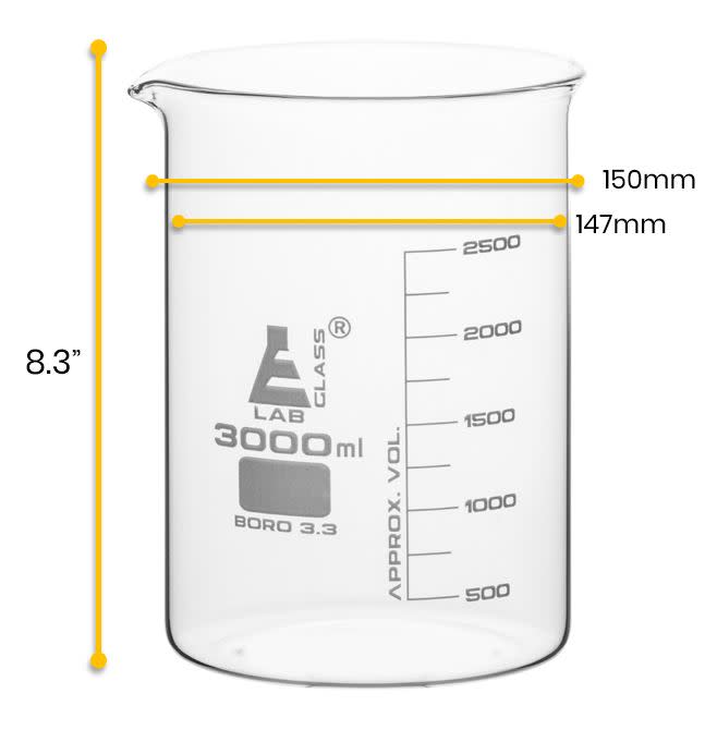 Beaker, 3000ml - Low Form - Graduated - Borosilicate Glass