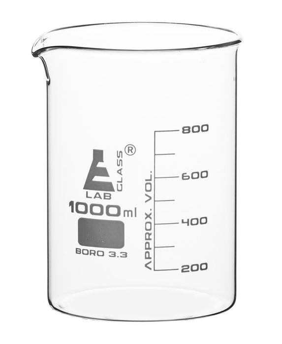 Beaker, 1000ml - Low Form - Graduated - Borosilicate Glass
