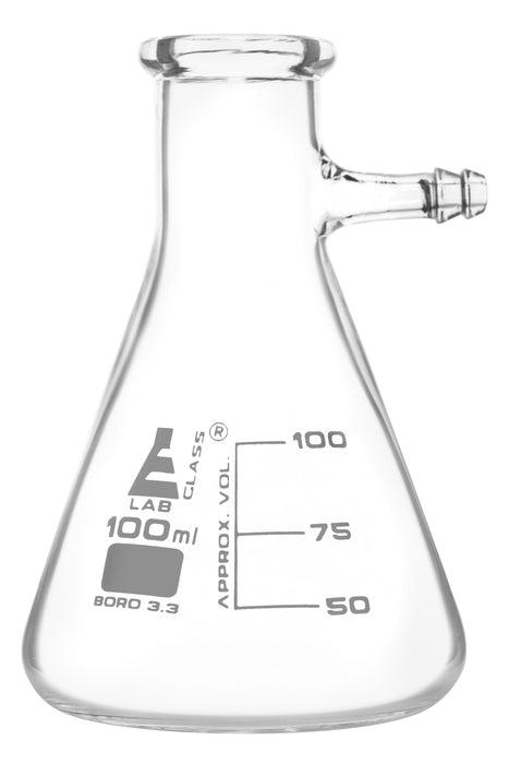 Filtering Flask, 100ml - Integral Side Arm - White Graduations - Borosilicate Glass - Eisco Labs