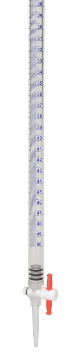 Burette, Acrylic, 50mL - Class B - 0.5mL Blue Graduations - With PTFE Key Stopcock