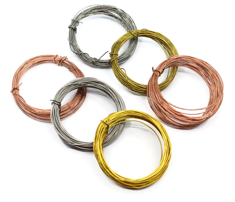 Set of 6 Wires - Six Meters Each - 21SWG, 22 SWG - Brass, Copper & Stainless Steel - Eisco Labs