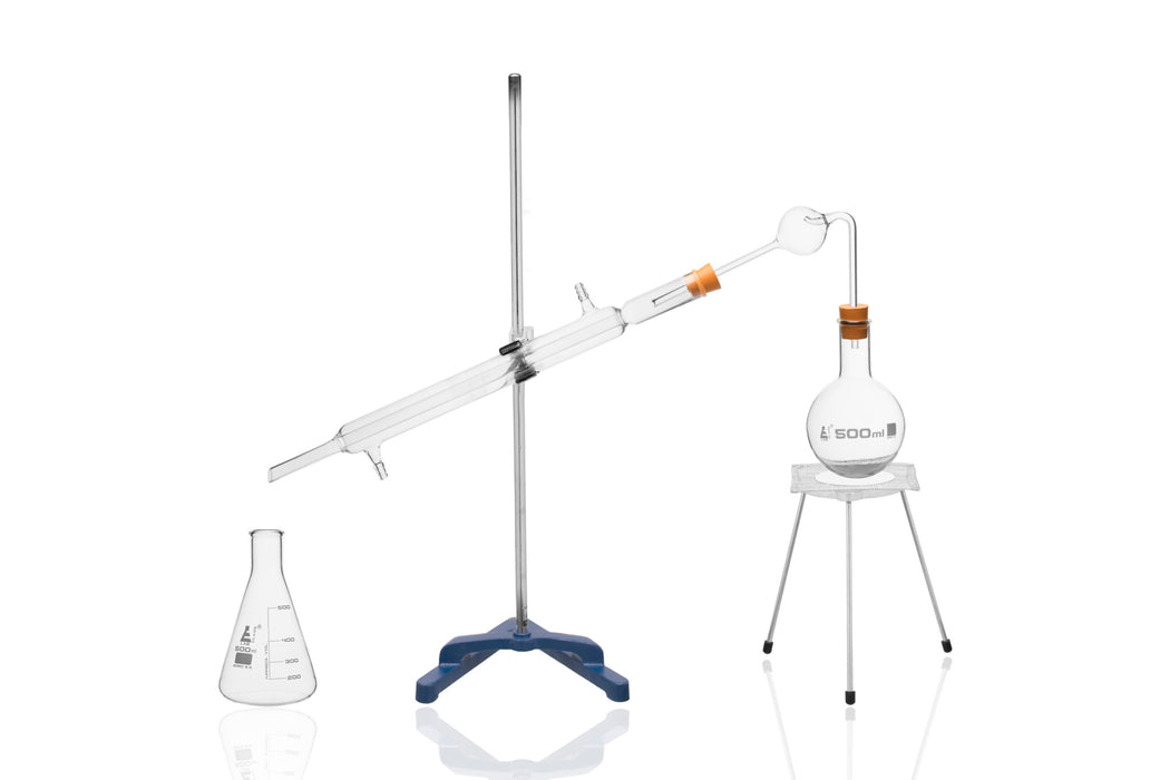 Student Distillation Apparatus Kit - Includes Glassware Components & Stands - Borosilicate Glass - Eisco Labs