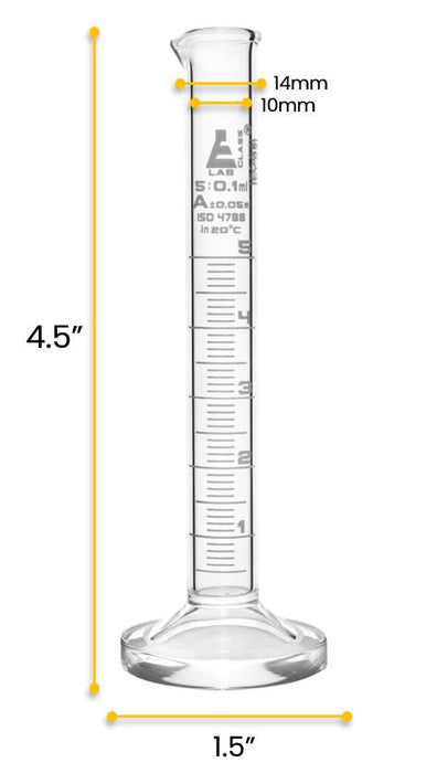 Graduated Cylinder, 5ml - Class A - White Graduations - Round Base
