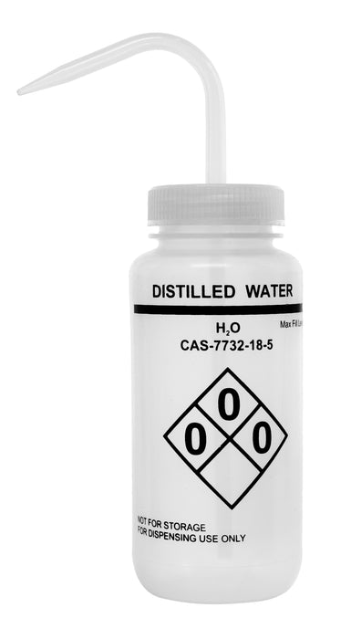 500ml Capacity Labelled Wash Bottle for Distilled Water - Self Venting, Low Density Polyethylene - Eisco Labs