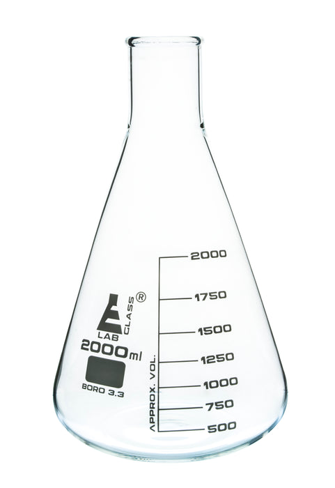 2000ml Erlenmeyer Flask ; Narrow Neck, Eisco Labs 3.3 Borosilicate Glass ( Single flask )