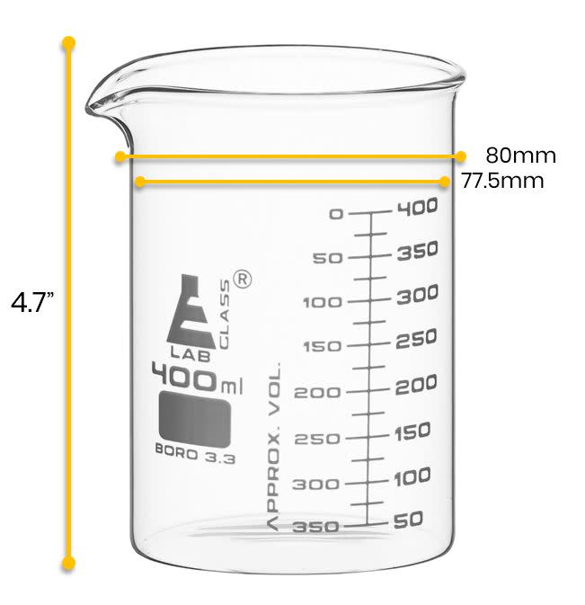 Beaker, 400ml - ASTM - Low Form - Graduated - Borosilicate Glass