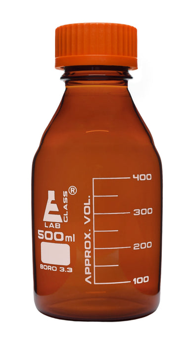 Reagent Bottle, 500ml - Amber - With Screw Cap - Borosilicate Glass