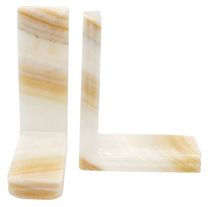 Amber Onyx Aragonite L-Shaped Bookends, 6" tall, 2" long, 4.75" wide, (2.7lbs)